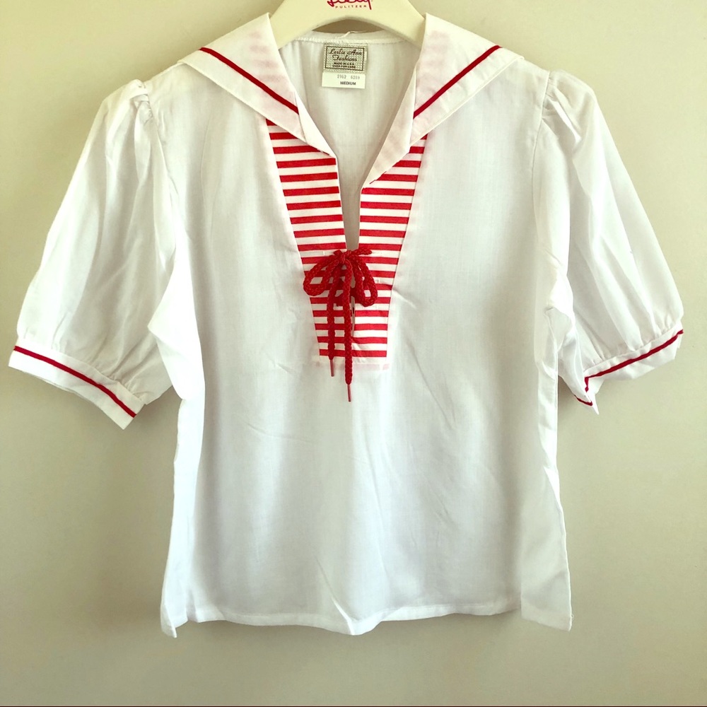 Vintage Sailor Style Short Sleeve Blouse